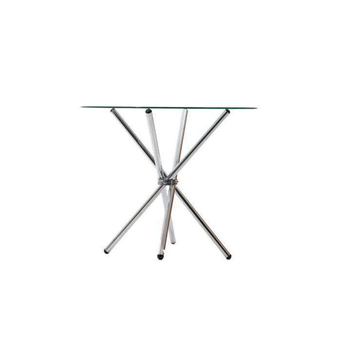 Artiss Round Dining Table 4 Seater 90cm Tempered Glass Clear Chrome Steel Legs Cross Cafe Kitchen Tables - Image 5