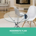 Artiss Round Dining Table 4 Seater 90cm Tempered Glass Clear Chrome Steel Legs Cross Cafe Kitchen Tables - Image 6