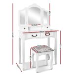 Artiss Dressing Table Stool Set Foldable Mirror White - Image 3