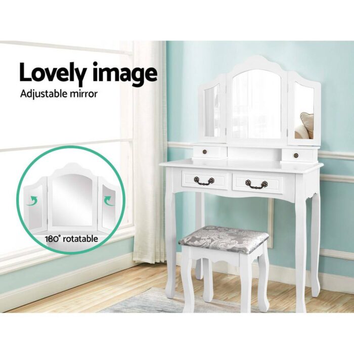 Artiss Dressing Table Stool Set Foldable Mirror White - Image 4