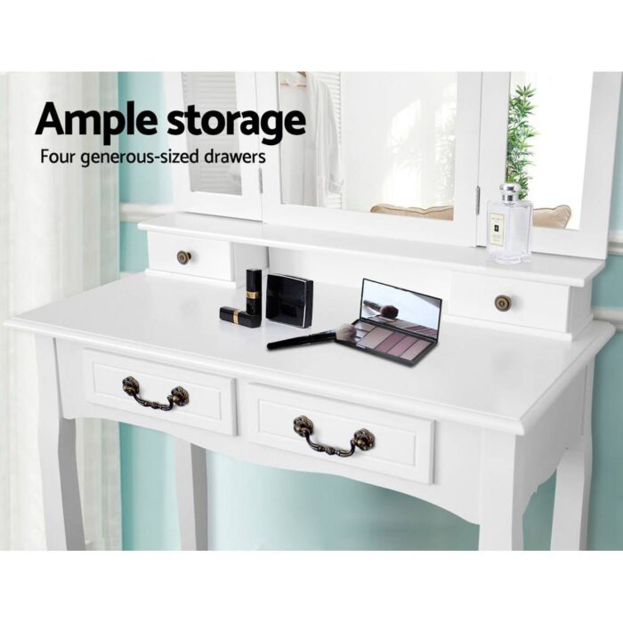 Artiss Dressing Table Stool Set Foldable Mirror White - Image 5
