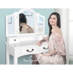 Artiss Dressing Table Stool Set Foldable Mirror White - Image 6