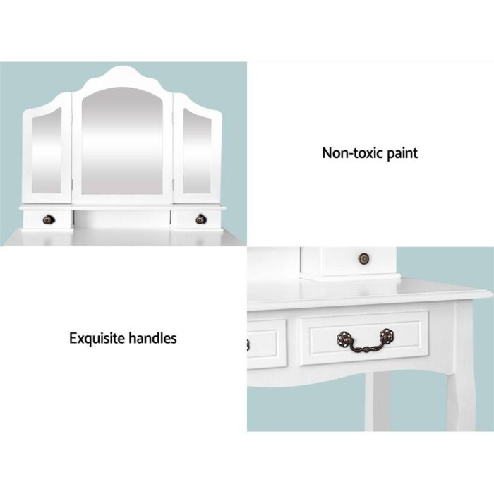 Artiss Dressing Table Stool Set Foldable Mirror White - Image 7