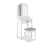 Artiss Dressing Table Stool Mirror Drawer Makeup Jewellery Cabinet White Desk - Image 2