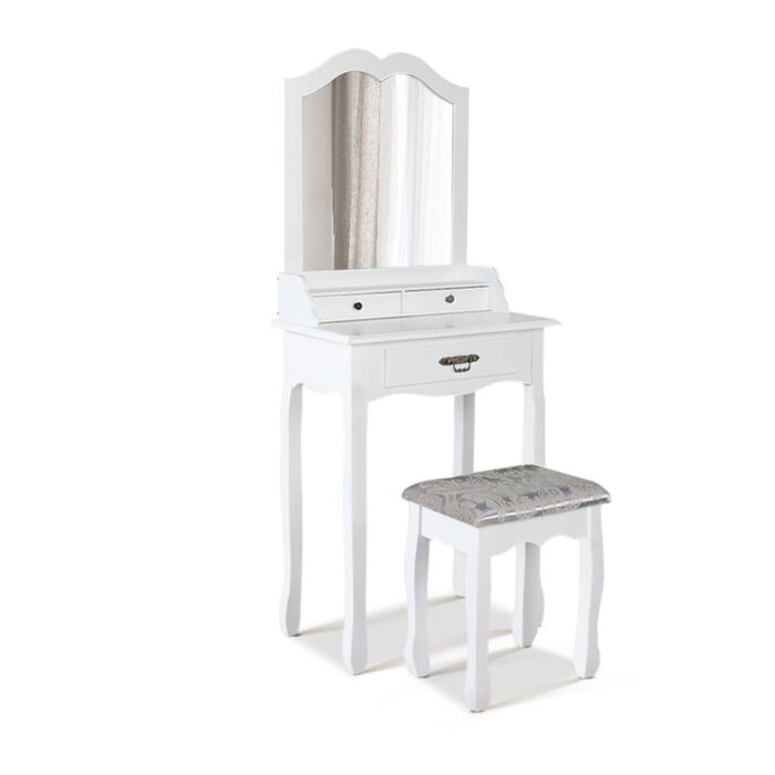 Artiss Dressing Table Stool Mirror Drawer Makeup Jewellery Cabinet White Desk - Image 2