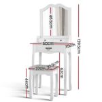 Artiss Dressing Table Stool Mirror Drawer Makeup Jewellery Cabinet White Desk - Image 3