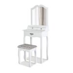 Artiss Dressing Table Stool Mirror Drawer Makeup Jewellery Cabinet White Desk - Image 4