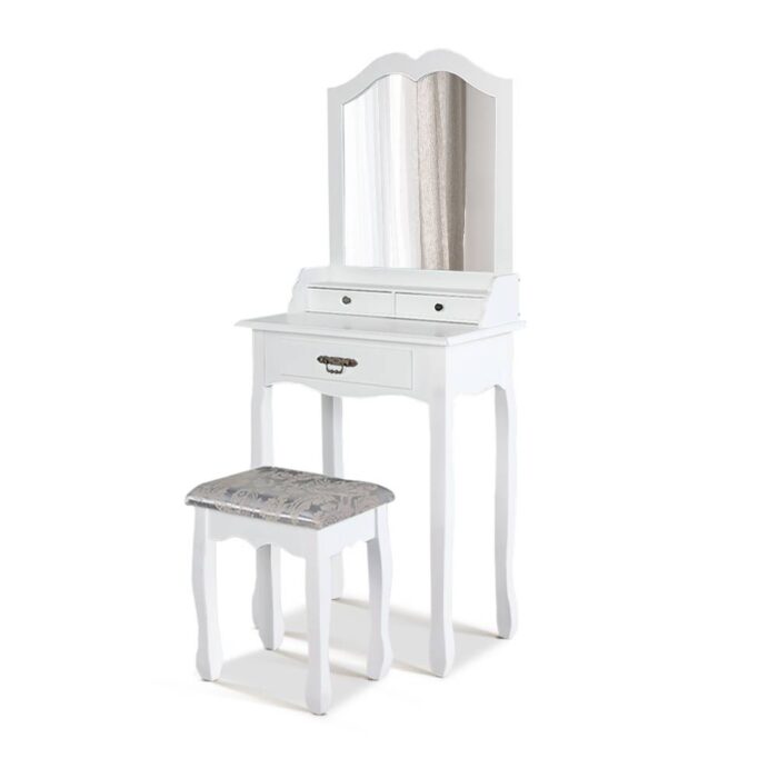 Artiss Dressing Table Stool Mirror Drawer Makeup Jewellery Cabinet White Desk - Image 4