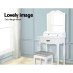 Artiss Dressing Table Stool Mirror Drawer Makeup Jewellery Cabinet White Desk - Image 5
