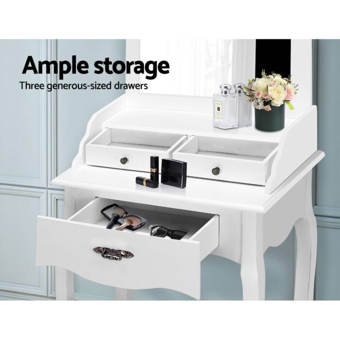Artiss Dressing Table Stool Mirror Drawer Makeup Jewellery Cabinet White Desk - Image 6
