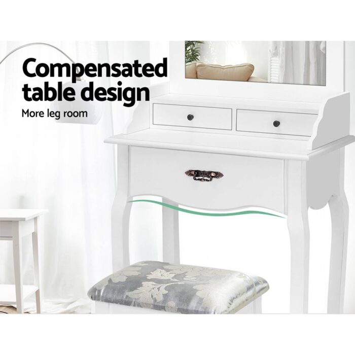 Artiss Dressing Table Stool Mirror Drawer Makeup Jewellery Cabinet White Desk - Image 7