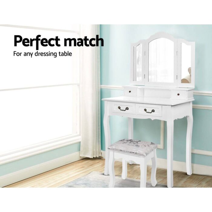 Artiss Dressing Table Stool Velvet White - Image 5