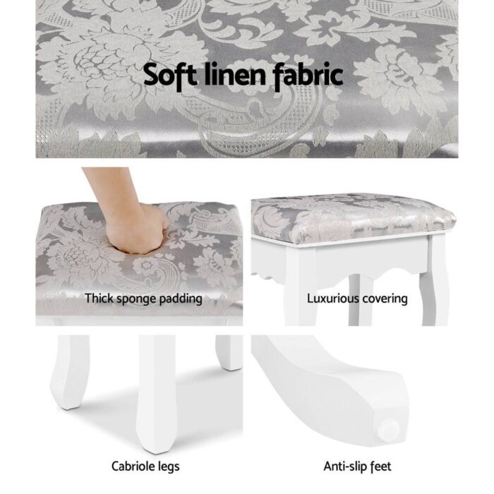 Artiss Dressing Table Stool Velvet White - Image 6