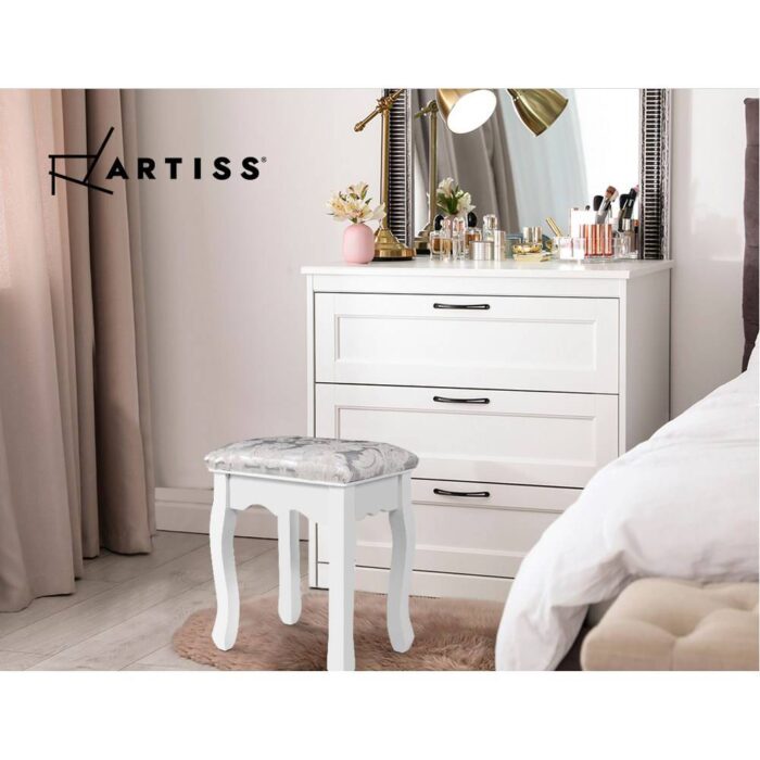Artiss Dressing Table Stool Velvet White - Image 7