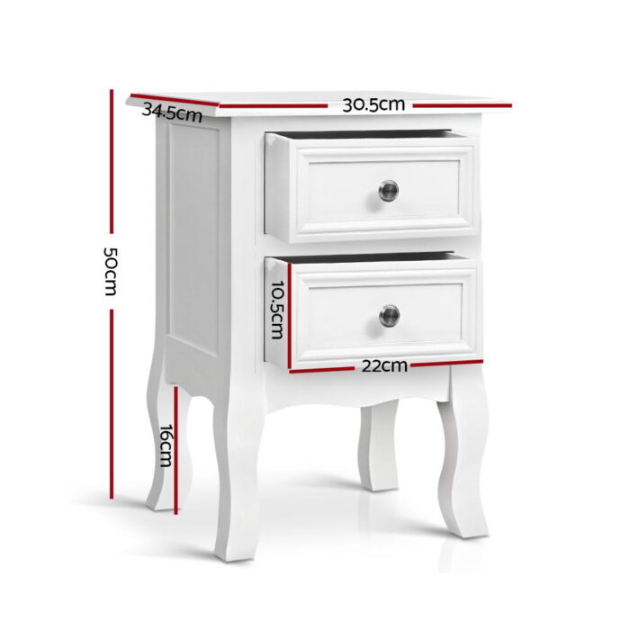 Artiss Bedside Table 2 Drawers - BISSET White - Image 3