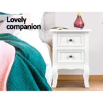 Artiss Bedside Table 2 Drawers - BISSET White - Image 4