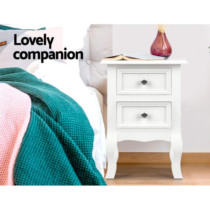 Artiss Bedside Table 2 Drawers - BISSET White - Image 4