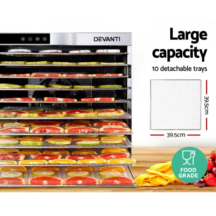 Devanti 10 Trays Food Dehydrator Stainless Steel Tray - Image 5