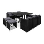Gardeon Outdoor Dining Set 11 Piece Wicker Table Chairs Setting Black - Image 2