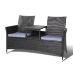 Gardeon 2 Seater Outdoor Wicker Bench - Black - Image 2