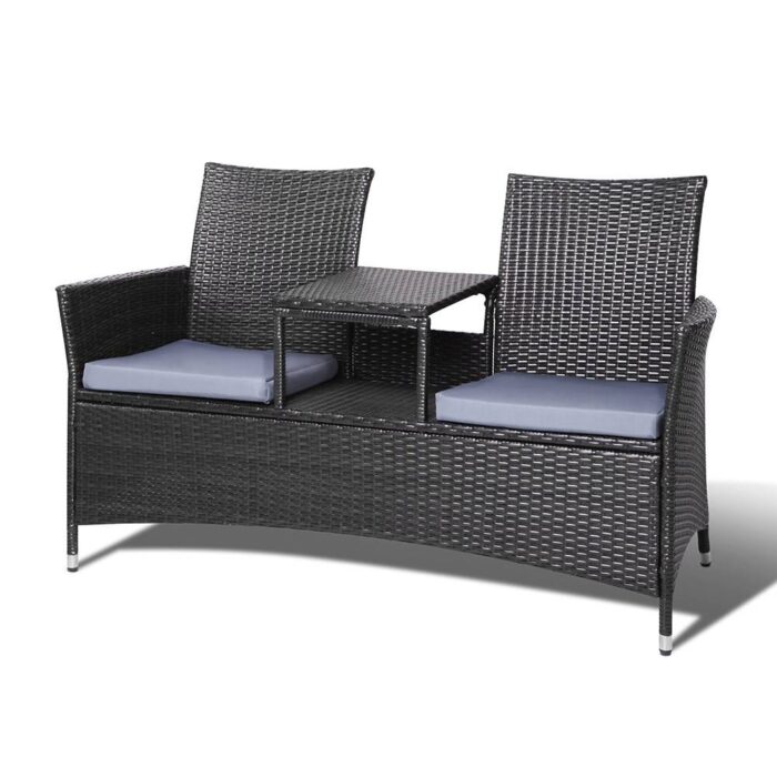 Gardeon 2 Seater Outdoor Wicker Bench - Black - Image 2