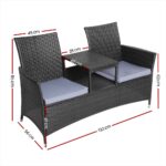 Gardeon 2 Seater Outdoor Wicker Bench - Black - Image 3
