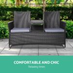 Gardeon 2 Seater Outdoor Wicker Bench - Black - Image 5