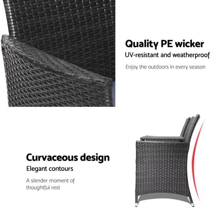 Gardeon 2 Seater Outdoor Wicker Bench - Black - Image 7
