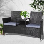 Gardeon 2 Seater Outdoor Wicker Bench - Black