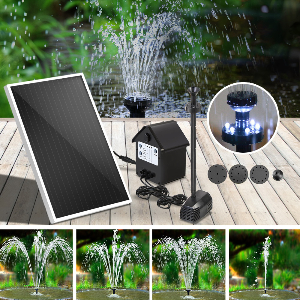 Gardeon Solar Pond Pump Pool Fountain Battery Garden Outdoor Submersible Kit 4FT Gardeon Solar Pond Pump with Battery Kit LED Lights 4FT - Image 1