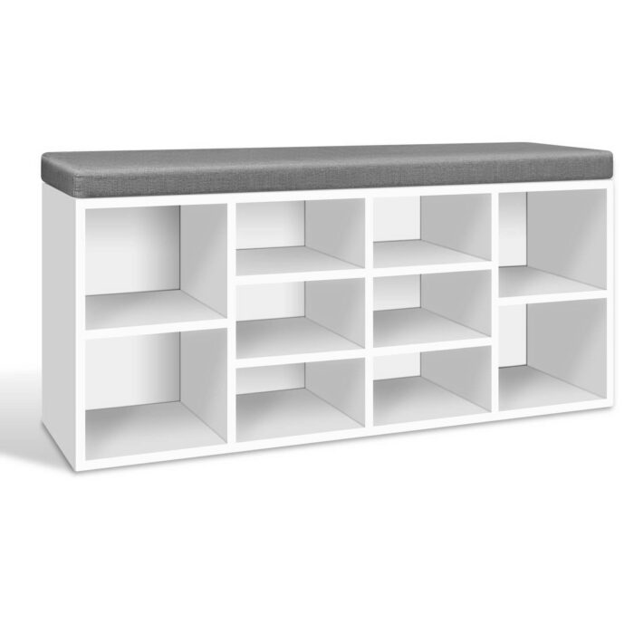 Artiss Fabric Shoe Bench with Storage Cubes - White - Image 2