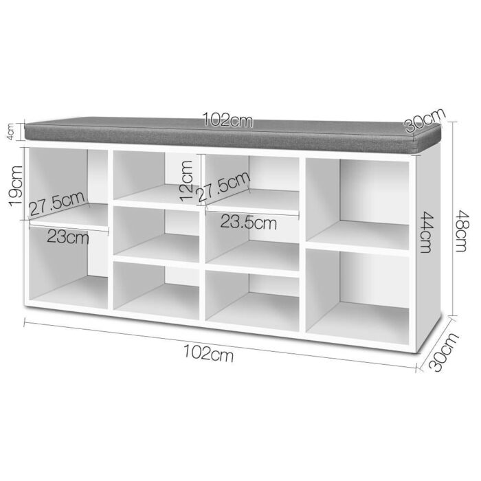 Artiss Fabric Shoe Bench with Storage Cubes - White - Image 3
