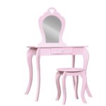 Keezi Kids Dressing Table Stool Set Vanity Mirror Princess Children Makeup Pink - Image 2