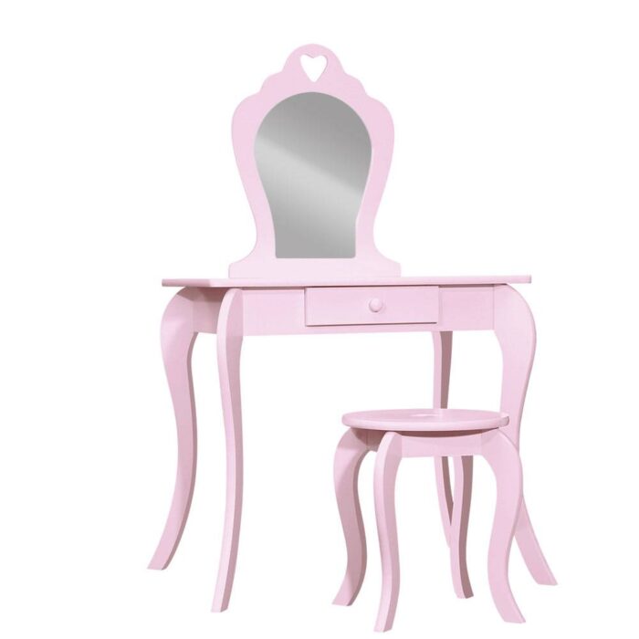 Keezi Kids Dressing Table Stool Set Vanity Mirror Princess Children Makeup Pink - Image 2