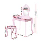 Keezi Kids Dressing Table Stool Set Vanity Mirror Princess Children Makeup Pink - Image 3