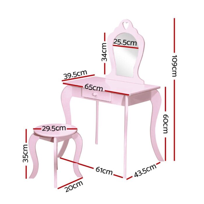 Keezi Kids Dressing Table Stool Set Vanity Mirror Princess Children Makeup Pink - Image 3