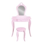 Keezi Kids Dressing Table Stool Set Vanity Mirror Princess Children Makeup Pink - Image 4