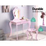 Keezi Kids Dressing Table Stool Set Vanity Mirror Princess Children Makeup Pink - Image 7