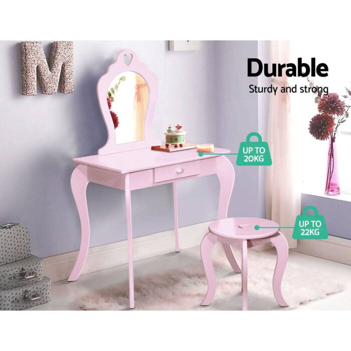 Keezi Kids Dressing Table Stool Set Vanity Mirror Princess Children Makeup Pink - Image 7