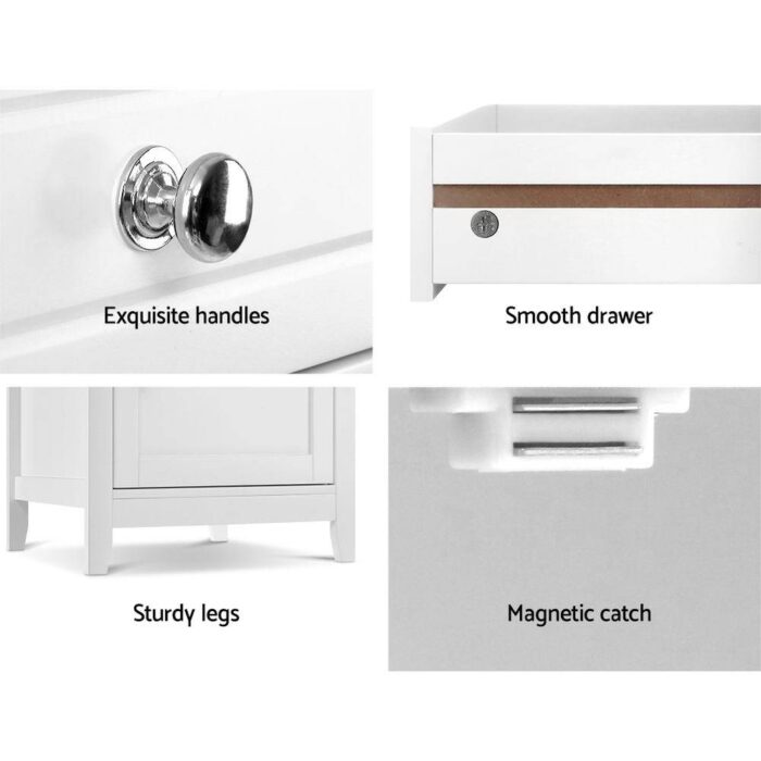 Artiss Bedside Tables Big Storage Drawers Cabinet Nightstand Lamp Chest White - Image 7