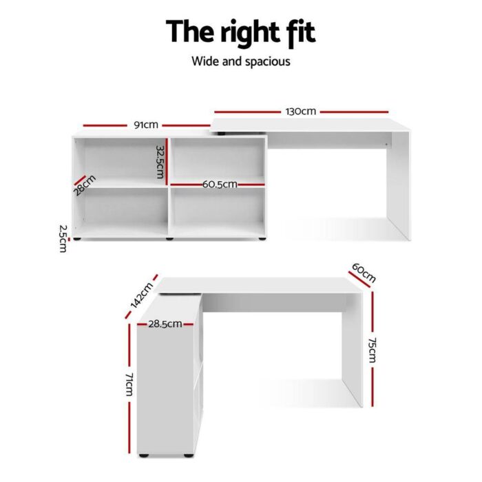 Artiss Computer Desk Bookshelf White 130CM - Image 2