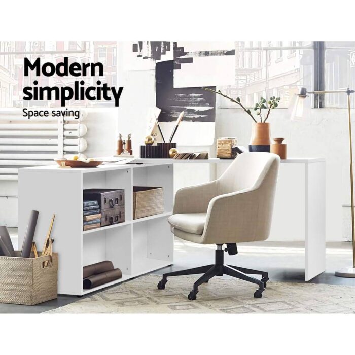 Artiss Computer Desk Bookshelf White 130CM - Image 3