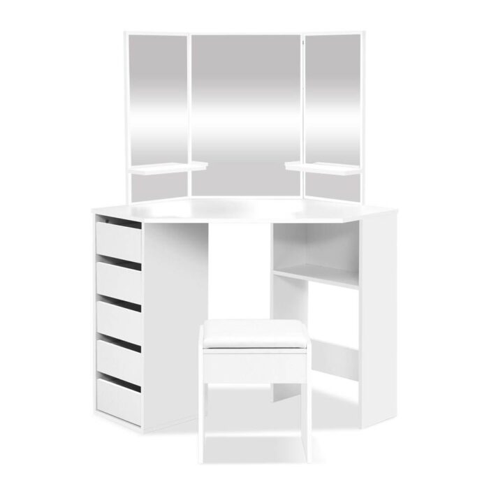 Artiss Dressing Table Stool Set Corner 5 Drawers White - Image 2