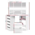 Artiss Dressing Table Stool Set Corner 5 Drawers White - Image 3