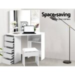 Artiss Dressing Table Stool Set Corner 5 Drawers White - Image 4