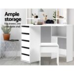 Artiss Dressing Table Stool Set Corner 5 Drawers White - Image 5