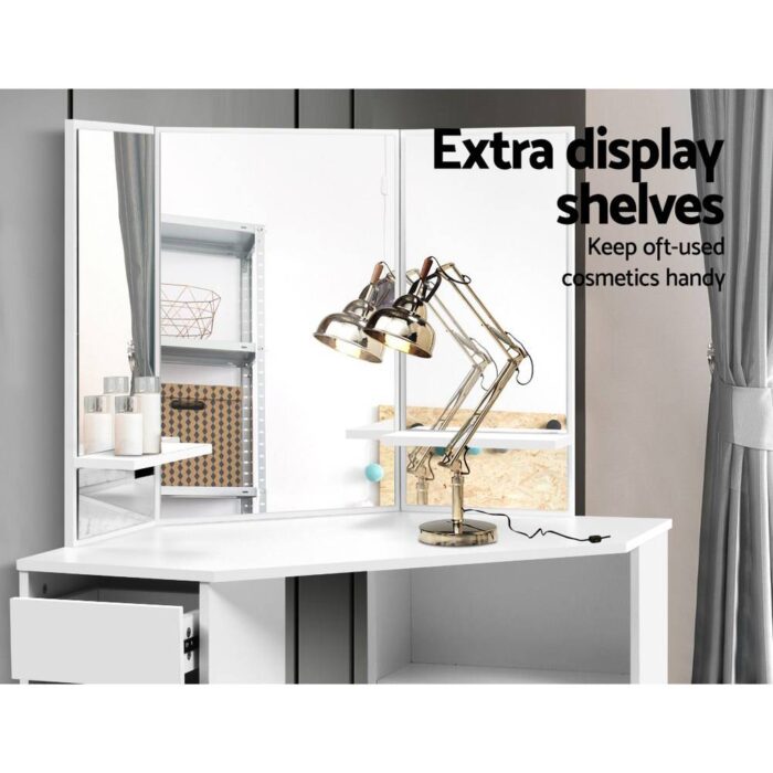 Artiss Dressing Table Stool Set Corner 5 Drawers White - Image 6