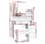 Artiss Dressing Table Stool Set 4 Drawers White - Image 3