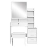 Artiss Dressing Table Stool Set 4 Drawers White - Image 4