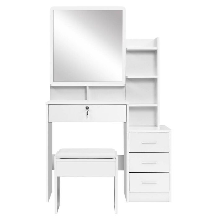 Artiss Dressing Table Stool Set 4 Drawers White - Image 4